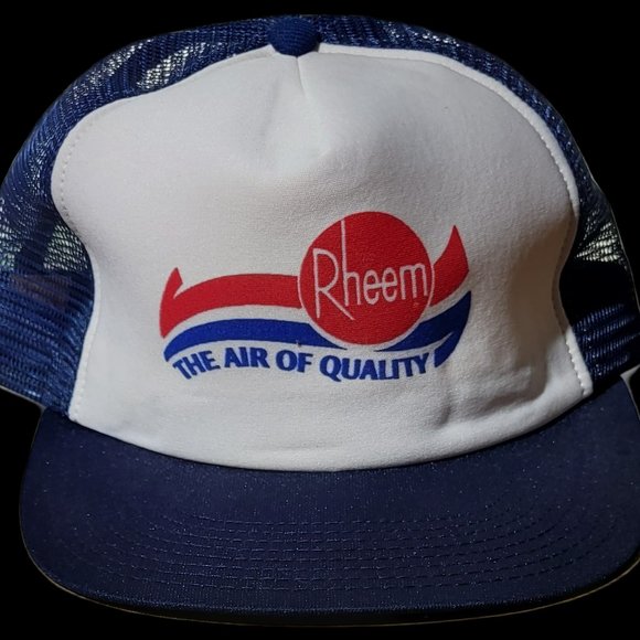 Vintage Rheem The Air Of Quality Hat Snap Back Blue White - MADE IN USA - Picture 1 of 8